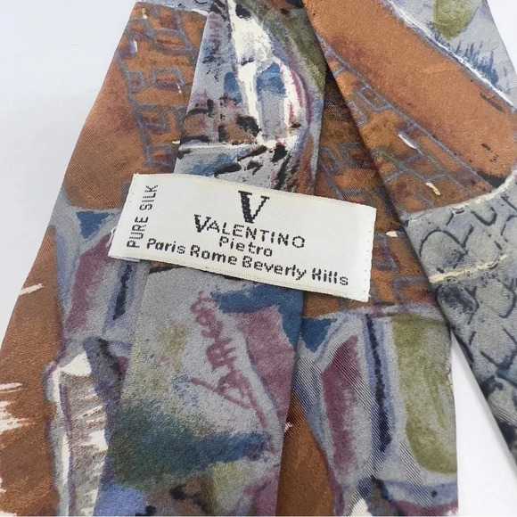 VALENTINO Pietro 100% Italian Silk Abstract Moulin Rouge Men’s Necktie - Picture 9 of 10